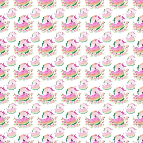 Zarte sanfte Pastell schöne niedliche Fee magische Muster von Einhörnern mit Frühling Pastell niedlich schöne Blumen Aquarell Handskizze — Stockfoto