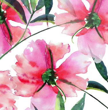 Parlak şirin ihale güzel güzel harika bahar çiçek bitkisel pembe Şakayık yeşil yaprakları ve suluboya el illüstrasyon tomurcukları. Tebrik kartı, tekstil tasarımı için mükemmel