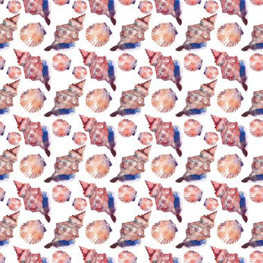 Parlak sevimli grafik güzel güzel harika yaz taze deniz plaj renkli deniz kabuklarını ve starfishes suluboya el illüstrasyon model. Tebrik kartı, tekstil tasarımı için mükemmel