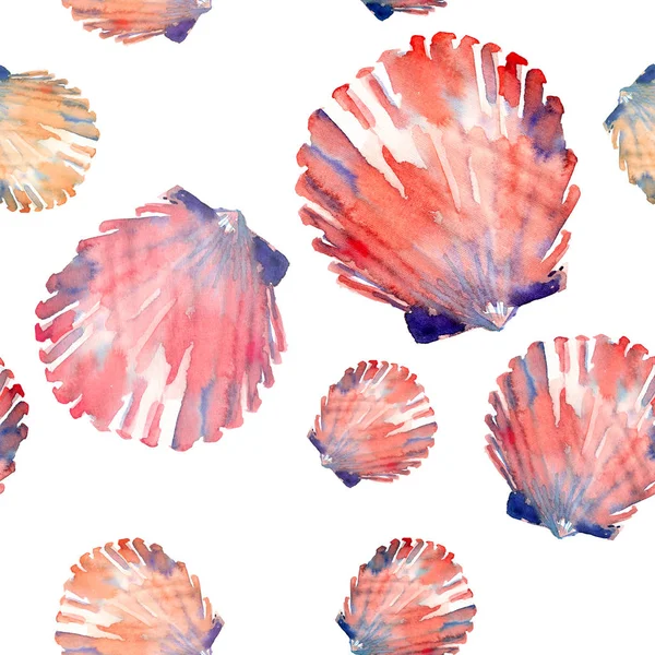 Helle niedliche Grafik schöne schöne wunderbare Sommer frische Meeresstrand bunte Muscheln und Seesterne Muster Aquarell Hand Illustration. perfekt für Grußkarte, Textildesign — Stockfoto