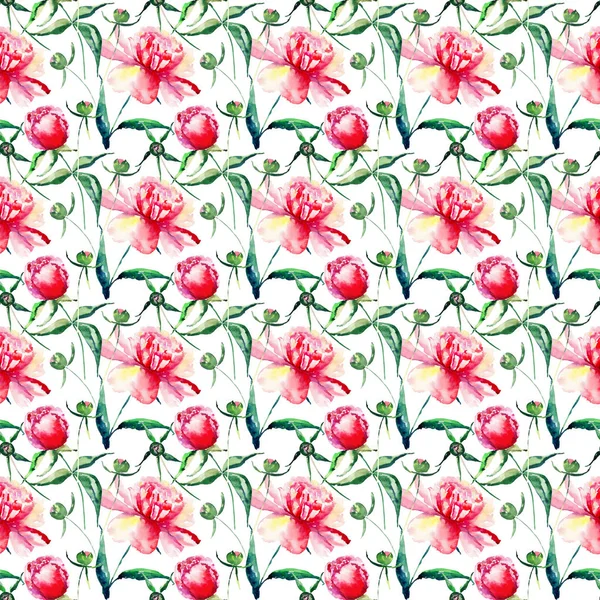 Pivoines florales de printemps mignon lumineux tendre avec motif de feuilles vertes aquarelle illustration à la main. Parfait pour mariage, voeux et carte d'anniversaire, mariage, invitation, design textile — Photo