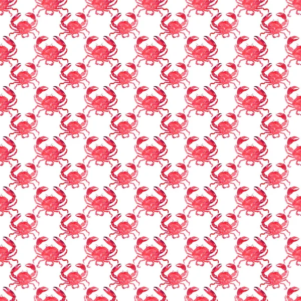 Mooie heldere kleurrijke mooie zomer zee lekker heerlijk patroon van rood krabben aquarel hand illustratie. Ideaal voor restaurant menu, wenskaart en textiel — Stockfoto
