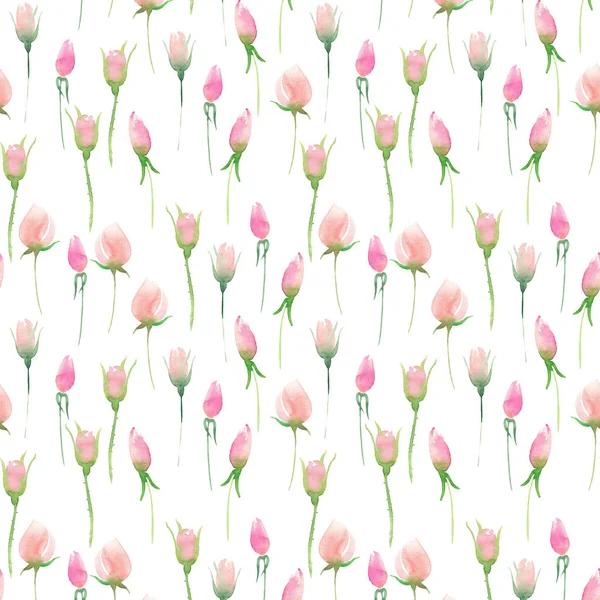 Bonito delicado concurso bonito elegante floral colorido primavera verão rosa e rosas vermelhas com botões e folhas buquê aquarela mão ilustração — Fotografia de Stock