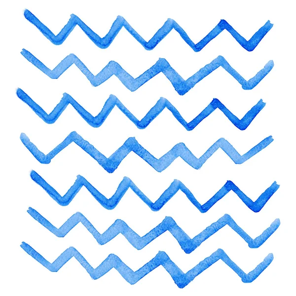 Abstract sophisticated wonderful elegant graphic beautiful blue, navy, indigo, turquoise, ultramarine broken lines zigzag pattern watercolor hand illustration. Paint like a child, perfect for textile — Stock Photo, Image