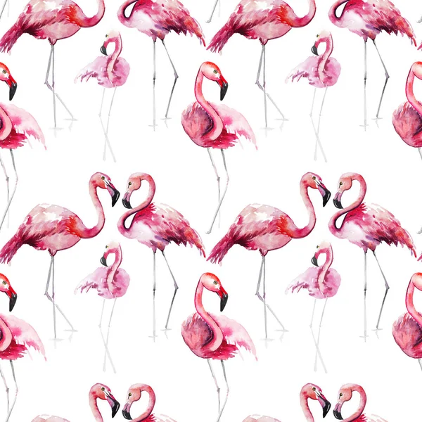 Bright lovely tender gentle sophisticated wonderful tropical hawaii animal wild summer beach pink flamingos pattern watercolor hand sketch. Perfect for greetings card, textile, wallpapers — Stock Photo, Image