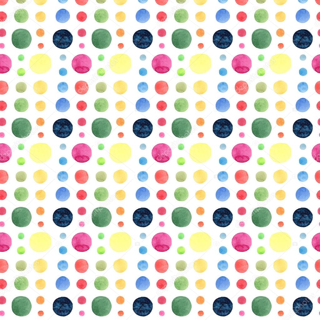 Abstract bright beautiful artistic wonderful bright blue, navy, turquoise, green, herbal, red, pink, yellow, orange circles pattern watercolor hand sketch. Perfect for textile design, wallpapers