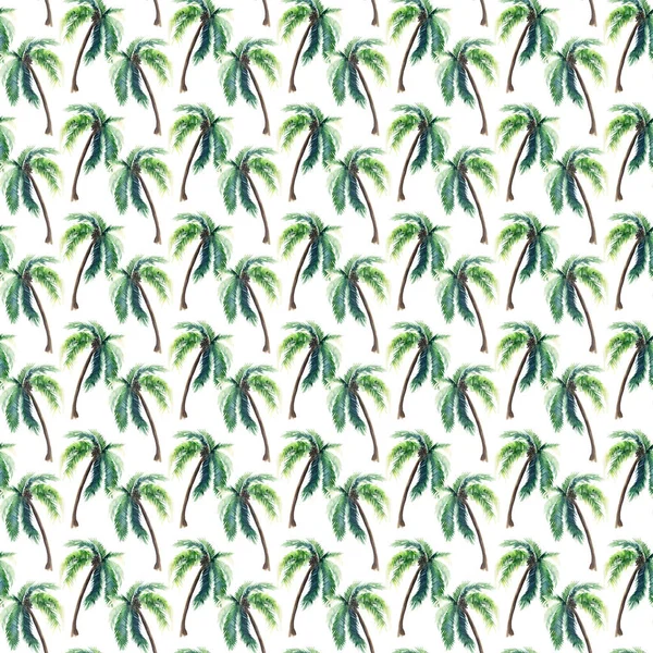 Beautiful bright cute green tropical lovely wonderful hawaii floral herbal summer pattern of a palm trees watercolor hand sketch. Perfect for greetings card, textile, wallpapers, wrapping paper — Stock Photo, Image