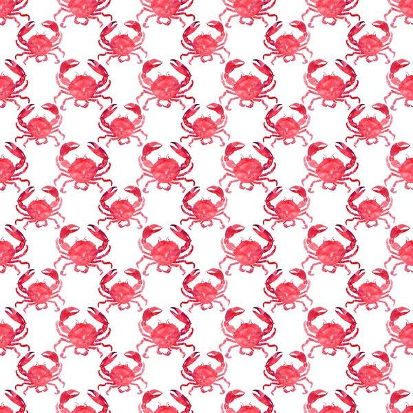 Colorful bright beautiful lovely summer sea tasty delicious pattern of red crabs watercolor hand illustration. Perfect for restaurant menu, greetings card and textile — Stock Photo, Image