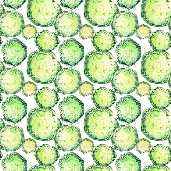 Ярко спелые вкусные вкусные красивые зеленые сельского хозяйства летнего салата капуста нарезанный и нарезанный узор акварели ручной иллюстрации. Идеально подходит для меню, текстиля, поздравительных открыток — стоковое фото