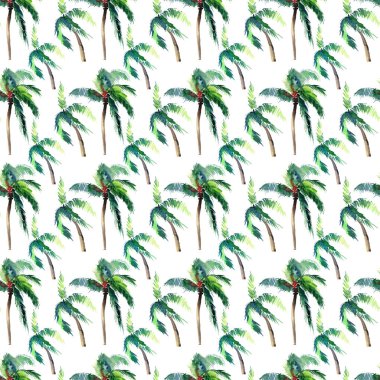 Güzel parlak sevimli yeşil tropikal güzel harika hawaii çiçek bitkisel yaz desen bir palmiye ağaçları suluboya el kroki. Tebrik kartı için mükemmel, tekstil, duvar kağıtları, kağıt ambalaj