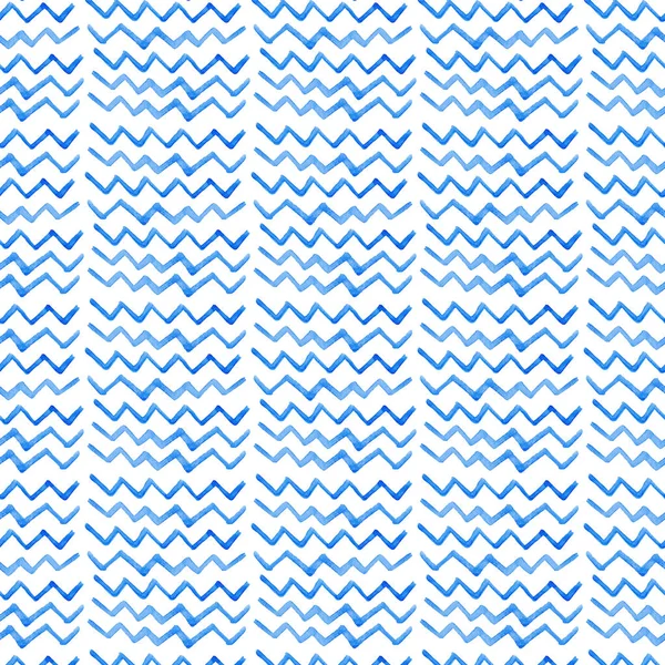 Abstracto sofisticado maravilloso elegante gráfico hermoso azul, azul marino, índigo, turquesa, ultramar líneas rotas zigzag patrón acuarela mano ilustración. Pintura como un niño, perfecta para textiles — Foto de Stock