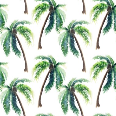 Güzel parlak sevimli yeşil tropikal güzel harika hawaii çiçek bitkisel yaz desen bir palmiye ağaçları suluboya el kroki. Tebrik kartı için mükemmel, tekstil, duvar kağıtları, kağıt ambalaj