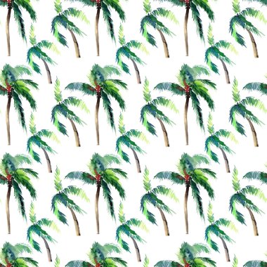 Güzel parlak sevimli yeşil tropikal güzel harika hawaii çiçek bitkisel yaz desen bir palmiye ağaçları suluboya el kroki. Tebrik kartı için mükemmel, tekstil, duvar kağıtları, kağıt ambalaj