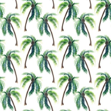 Güzel parlak sevimli yeşil tropikal güzel harika hawaii çiçek bitkisel yaz desen bir palmiye ağaçları suluboya el kroki. Tebrik kartı için mükemmel, tekstil, duvar kağıtları, kağıt ambalaj