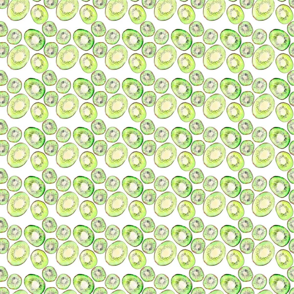 Ljusa mogna välsmakande utsökt vacker tropisk sommar öken kiwifrukt hackad och skivade borrhålsinstruktionen akvarell hand. Perfekt för menyn, textil, gratulationskort — Stockfoto