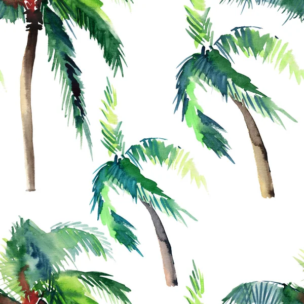 Güzel parlak sevimli yeşil tropikal güzel harika hawaii çiçek bitkisel yaz desen bir palmiye ağaçları suluboya el kroki. Tebrik kartı için mükemmel, tekstil, duvar kağıtları, kağıt ambalaj