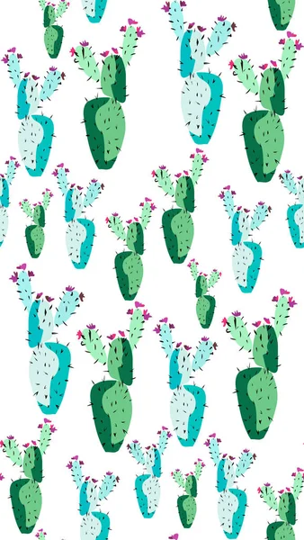 Bright lovely sophisticated mexican hawaii tropical floral herbal summer green seamless pattern of a cactus paint like child vector illustration — Stock Vector