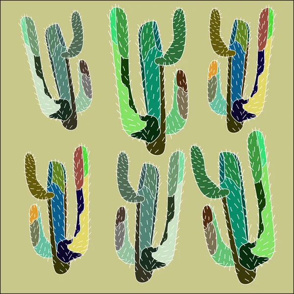 Brillante encantador sofisticado hawaii tropical floral a base de hierbas de verano verde patrón sin costuras de una pintura de cactus como niño en la ilustración vector de fondo de oliva — Vector de stock