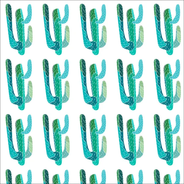 Brillante encantador sofisticado hawaii tropical floral a base de hierbas de verano verde patrón sin costuras de una pintura de cactus como ilustración vectorial infantil — Vector de stock