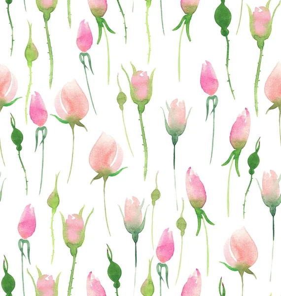 繊細な優しいかわいいエレガントな素敵な花のカラフルな春夏芽と葉の花束水彩手イラスト ピンクと赤のバラが美しい — ストック写真