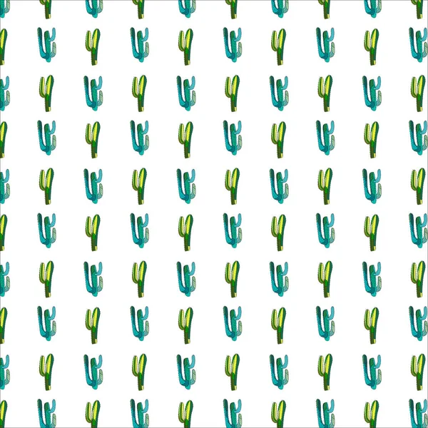 Bright lovely cute sophisticated beautiful mexican hawaii tropical floral herbal summer green pattern of the cactus paint like child vector illustration — стоковый вектор