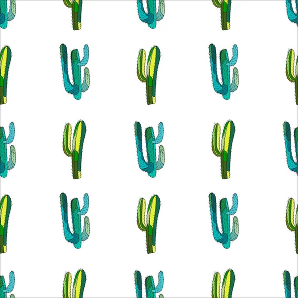 Brillante encantador lindo sofisticado hermoso hawaii mexicano tropical floral herbario verano verde patrón de una pintura de cactus como niño vector ilustración — Vector de stock