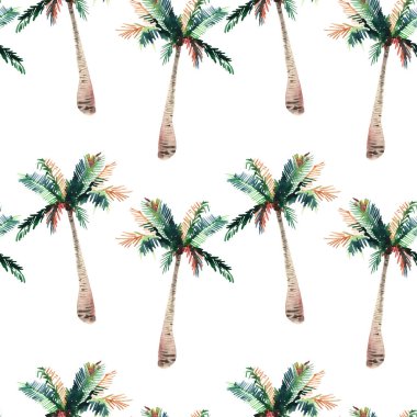 Güzel parlak sevimli yeşil tropikal güzel harika hawaii çiçek bitkisel yaz desen bir palmiye ağaçları suluboya el kroki. Tebrik kartı için mükemmel, tekstil, duvar kağıtları, kağıt ambalaj