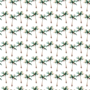 Güzel parlak sevimli yeşil tropikal güzel harika hawaii çiçek bitkisel yaz desen bir palmiye ağaçları suluboya el kroki. Tebrik kartı için mükemmel, tekstil, duvar kağıtları, kağıt ambalaj