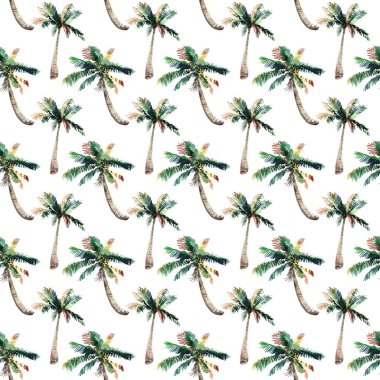 Güzel parlak sevimli yeşil tropikal güzel harika hawaii çiçek bitkisel yaz desen bir palmiye ağaçları suluboya el kroki. Tebrik kartı için mükemmel, tekstil, duvar kağıtları, kağıt ambalaj