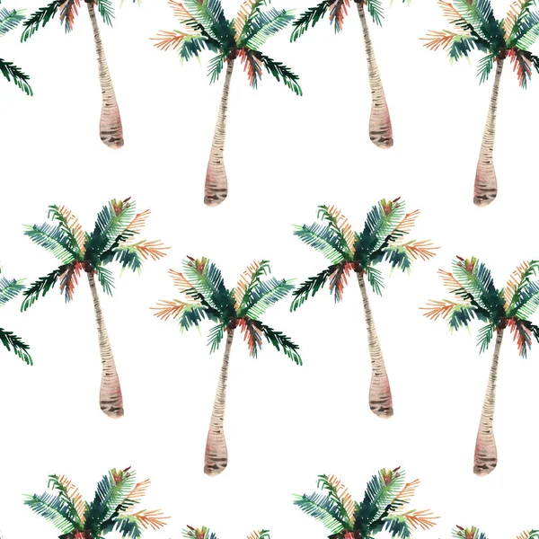 Beautiful bright cute green tropical lovely wonderful hawaii floral herbal summer pattern of a palm trees watercolor hand sketch. Perfect for greetings card, textile, wallpapers, wrapping paper — Stock Photo, Image