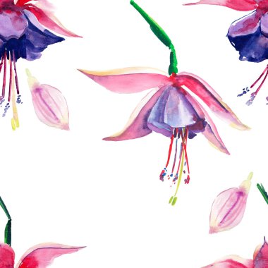 Güzel parlak güzel harika yeşil tropikal hawaii çiçek bitkisel yaz renkli desen tropikal Menekşe çiçek orkide suluboya el çizimi. Tebrik kartı, tekstil tasarımı için mükemmel