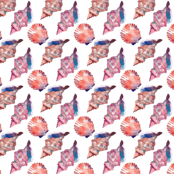 Parlak sevimli grafik güzel güzel harika yaz taze deniz plaj renkli deniz kabuklarını ve starfishes suluboya el illüstrasyon model. Tebrik kartı, tekstil tasarımı için mükemmel