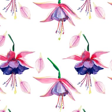 Güzel parlak güzel harika yeşil tropikal hawaii çiçek bitkisel yaz renkli desen tropikal Menekşe çiçek orkide suluboya el çizimi. Tebrik kartı, tekstil tasarımı için mükemmel