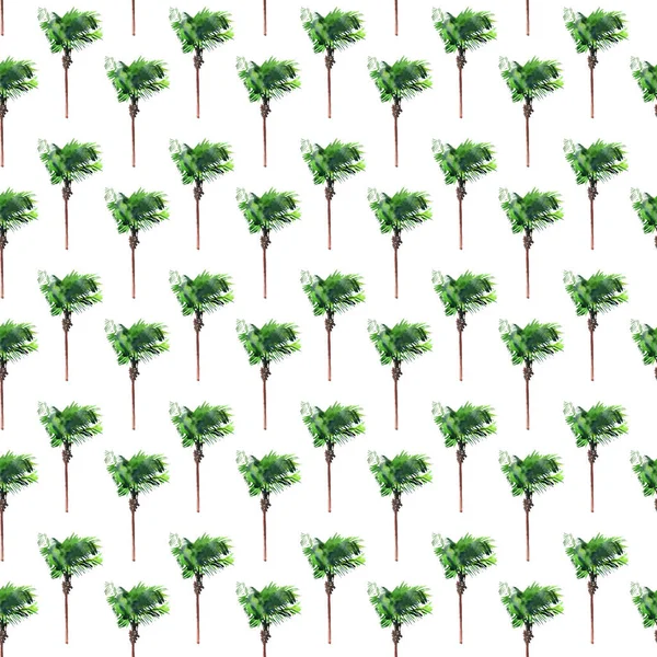 Hermoso brillante lindo verde tropical encantador maravilloso hawaii patrón de verano de hierbas florales de un boceto de la mano de las palmeras acuarela. Perfecto para tarjetas de felicitación, textiles, fondos de pantalla, papel de envolver — Foto de Stock