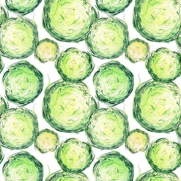 Яскраво стиглий смачний красивий зелений сільськогосподарський літній салат капуста подрібнений і нарізаний візерунок акварель ручної ілюстрації. Ідеально підходить для меню, текстилю, вітальних листівок — стокове фото