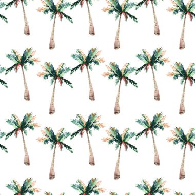 Güzel parlak sevimli yeşil tropikal güzel harika hawaii çiçek bitkisel yaz desen bir palmiye ağaçları suluboya el kroki. Tebrik kartı için mükemmel, tekstil, duvar kağıtları, kağıt ambalaj
