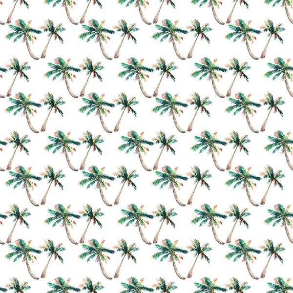 Hermoso brillante lindo verde tropical encantador maravilloso hawaii patrón de verano de hierbas florales de un boceto de la mano de las palmeras acuarela. Perfecto para tarjetas de felicitación, textiles, fondos de pantalla, papel de envolver —  Fotos de Stock