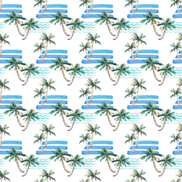 Güzel parlak sevimli yeşil tropikal güzel harika hawaii çiçek bitkisel yaz desen bir palmiye ağaçları suluboya el kroki. Tebrik kartı için mükemmel, tekstil, duvar kağıtları, kağıt ambalaj