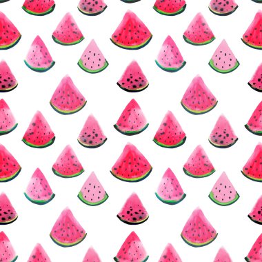 Bir çocuk suluboya el resimdeki gibi güzel harika parlak renkli lezzetli lezzetli lezzetli olgun sulu tatlı güzel kırmızı yaz taze tatlı dilim karpuz desen boya