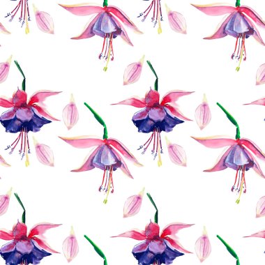 Güzel parlak güzel harika yeşil tropikal hawaii çiçek bitkisel yaz renkli desen tropikal Menekşe çiçek orkide suluboya el çizimi. Tebrik kartı, tekstil tasarımı için mükemmel