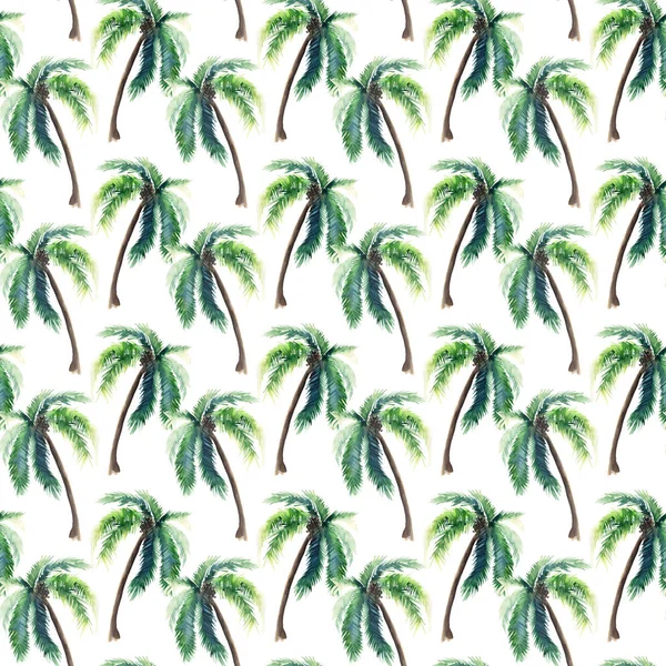 Mooie heldere schattige groene tropische mooie prachtige hawaii floral kruiden zomer patroon van een palm bomen aquarel hand schetsen. Perfect voor wenskaart, textiel, behang, inpakpapier — Stockfoto