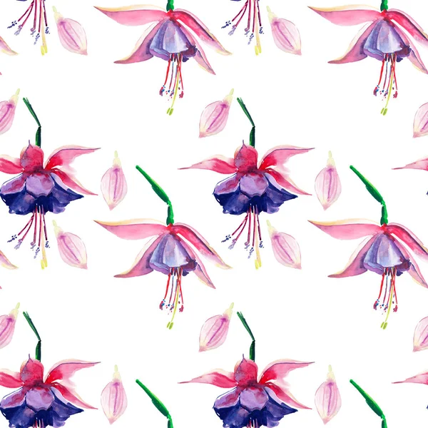 Güzel parlak güzel harika yeşil tropikal hawaii çiçek bitkisel yaz renkli desen tropikal Menekşe çiçek orkide suluboya el çizimi. Tebrik kartı, tekstil tasarımı için mükemmel