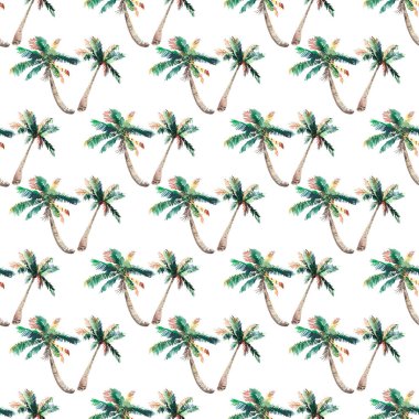 Güzel parlak sevimli yeşil tropikal güzel harika hawaii çiçek bitkisel yaz desen bir palmiye ağaçları suluboya el kroki. Tebrik kartı için mükemmel, tekstil, duvar kağıtları, kağıt ambalaj
