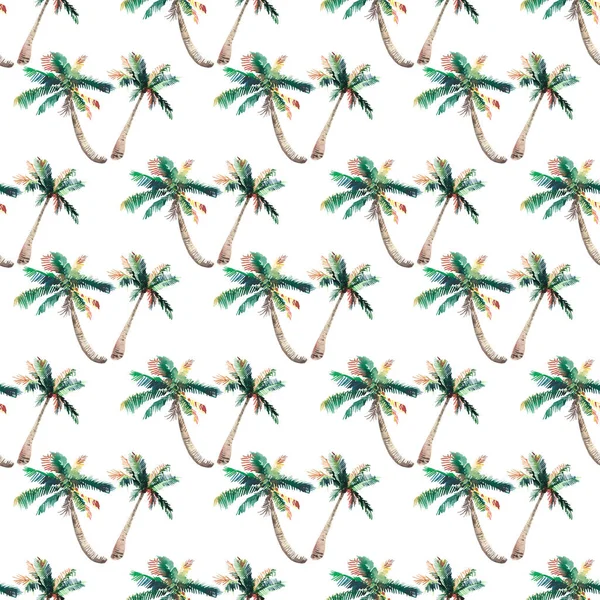 Beautiful bright cute green tropical lovely wonderful hawaii floral herbal summer pattern of a palm trees watercolor hand sketch. Perfect for greetings card, textile, wallpapers, wrapping paper — Stock Photo, Image