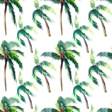 Güzel parlak sevimli yeşil tropikal güzel harika hawaii çiçek bitkisel yaz desen bir palmiye ağaçları suluboya el kroki. Tebrik kartı için mükemmel, tekstil, duvar kağıtları, kağıt ambalaj