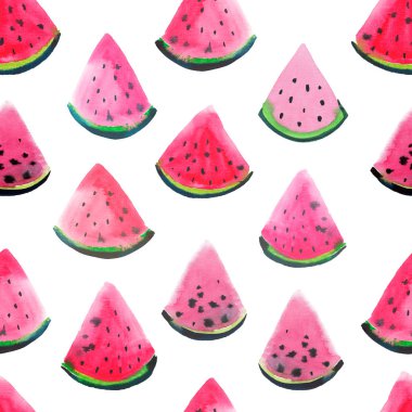 Bir çocuk suluboya el resimdeki gibi güzel harika parlak renkli lezzetli lezzetli lezzetli olgun sulu tatlı güzel kırmızı yaz taze tatlı dilim karpuz desen boya