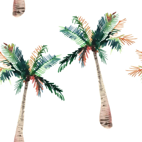 Vackra ljusa söt grön tropisk härliga underbara hawaii blommig växtbaserade sommaren mönster av en palm träd akvarell hand skiss. Perfekt för gratulationskort, textil, tapeter, omslagspapper — Stockfoto