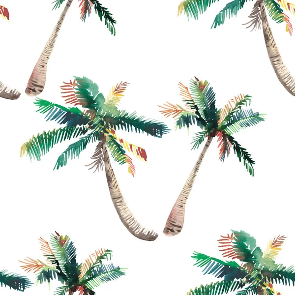 Brillante lindo verde tropical encantador maravilloso hawaii patrón de verano de hierbas florales de un boceto de la mano de las palmeras acuarela. Perfecto para tarjetas de felicitación, textiles, fondos de pantalla, papel de envolver —  Fotos de Stock