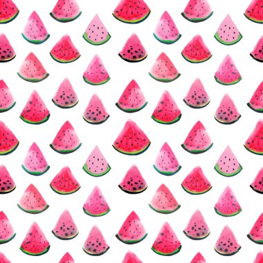 Bir çocuk suluboya el resimdeki gibi güzel harika parlak renkli lezzetli lezzetli lezzetli olgun sulu tatlı güzel kırmızı yaz taze tatlı dilim karpuz desen boya