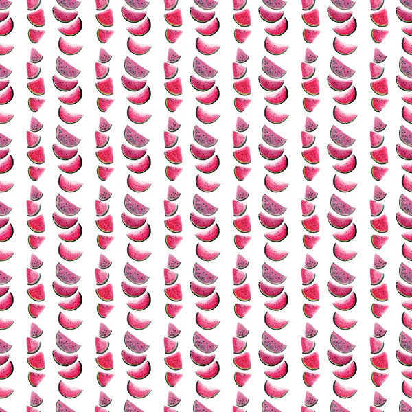 Szép csodálatos fényes színes finom finom finom érett lédús aranyos szép piros nyári friss desszert szelet görögdinnye mintát festeni, mint egy gyermek akvarell kézi illusztráció — Stock Fotó